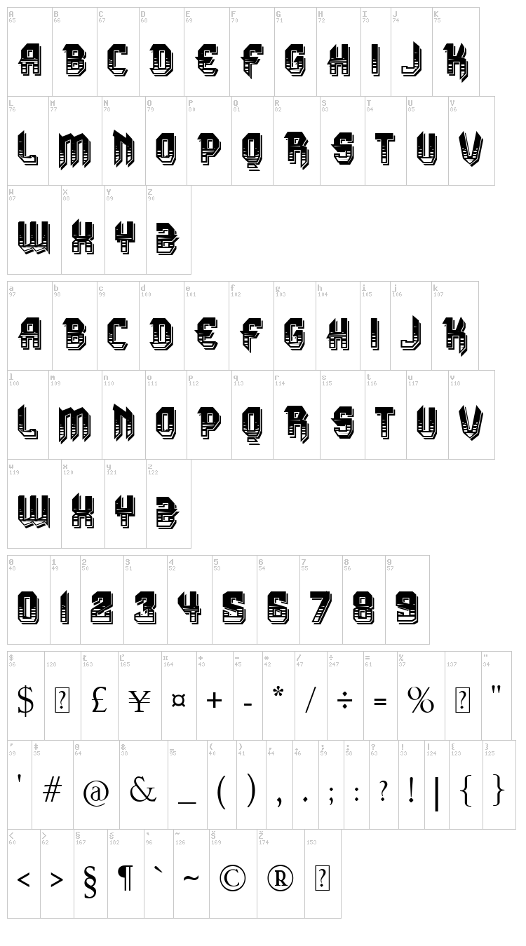 VTKS Dura 3d font map